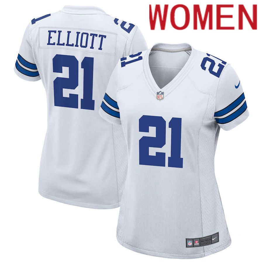 Women Dallas Cowboys 21 Ezekiel Elliott Nike White Team Game NFL Jersey
